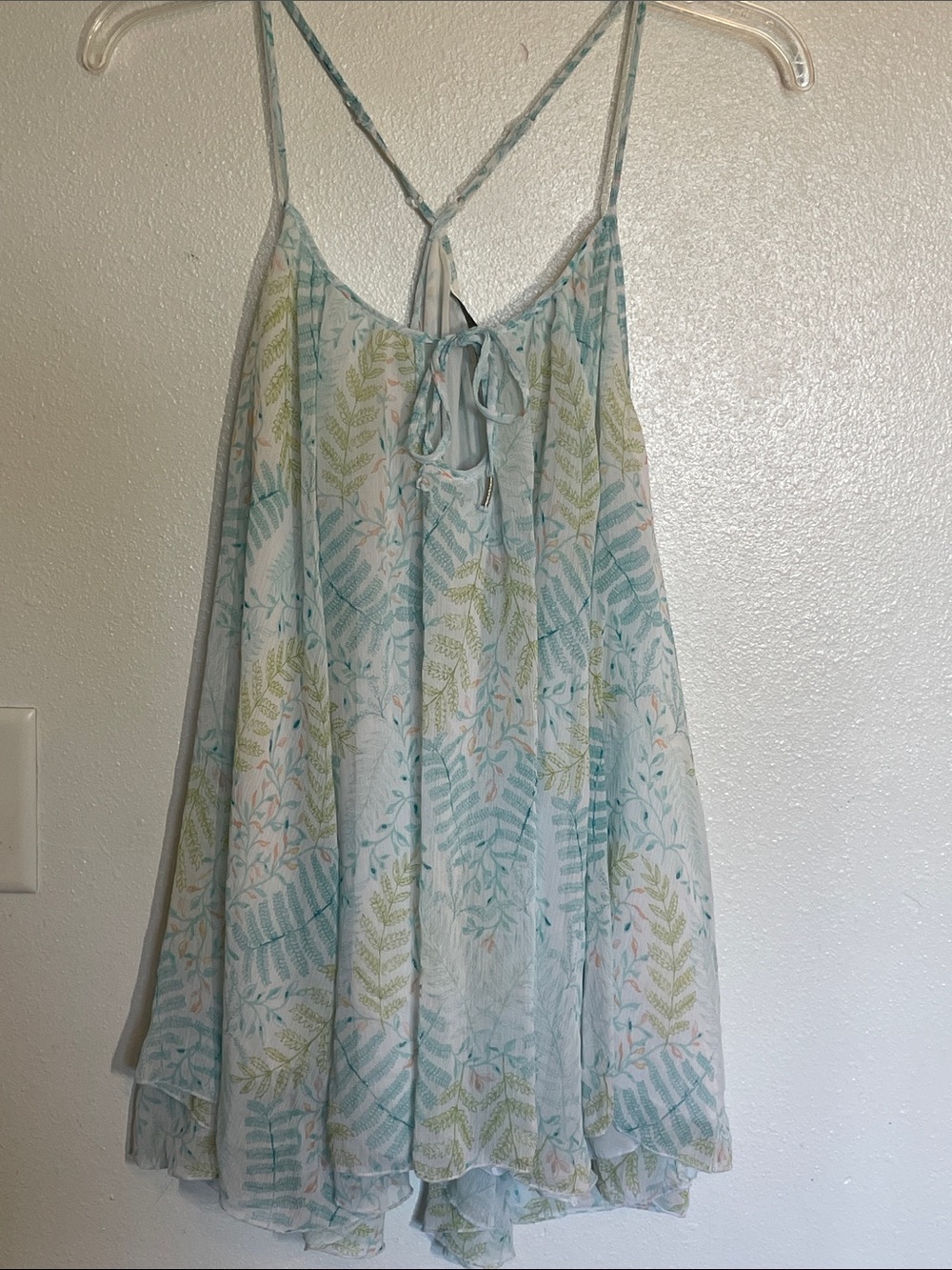 LC Lauren Conrad Blue and Green Leaf-Print Camisole